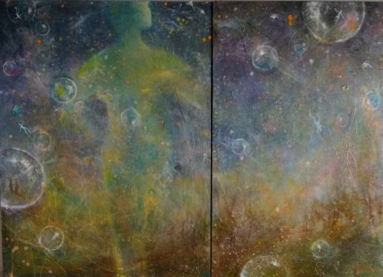 "blue black brown green(6)" Oil on Board